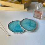 Turquoise Crystal Agate Coaster With Silver Plating Set of 2