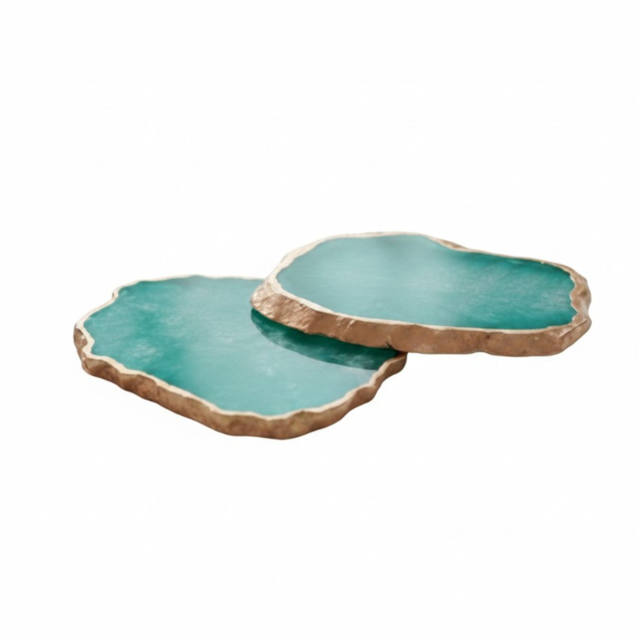 Turquoise  Crystal Agate Coaster With Rose Gold Plating Set Of 2