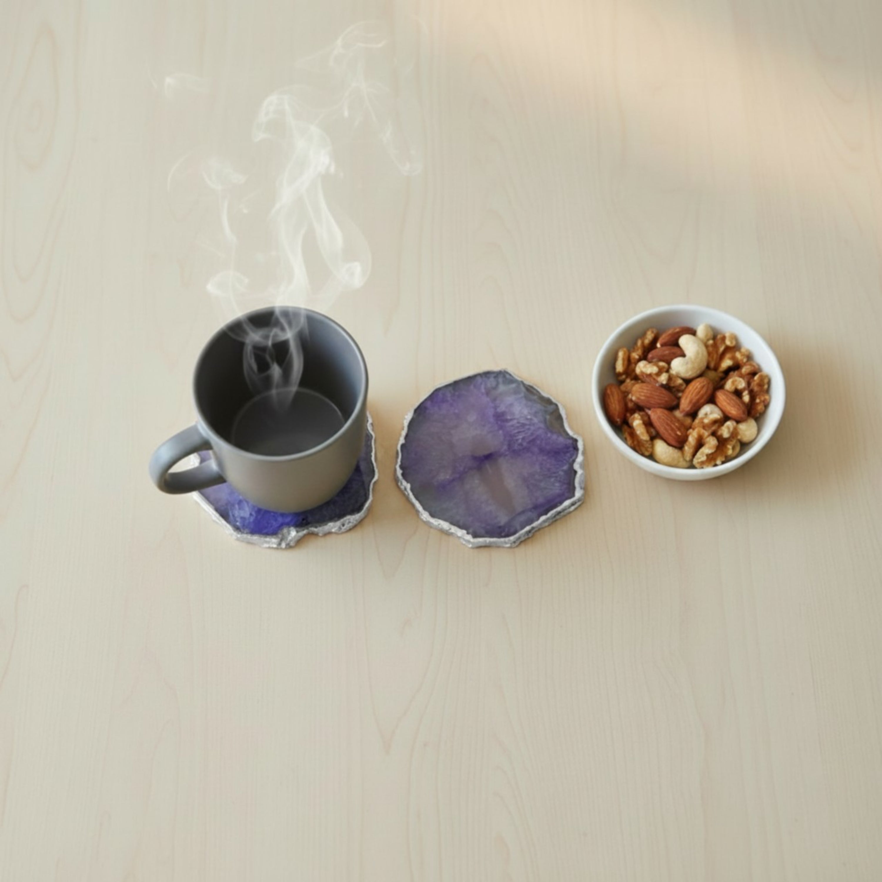 Purple  Crystal Agate Coaster With Silver Plating Set of 2