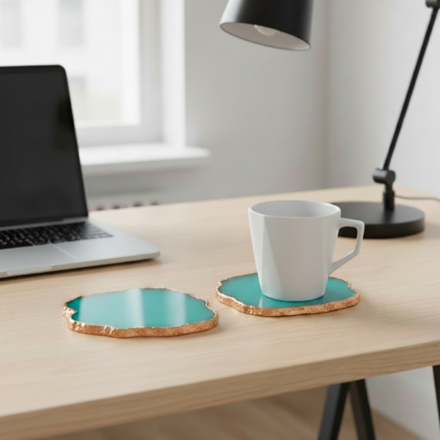 Turquoise  Crystal Agate Coaster With Rose Gold Plating Set Of 2