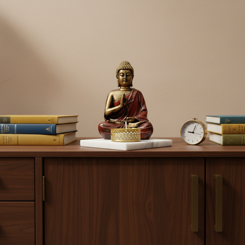 Brown Meditating Buddha Idol with Tealight Candle Holder