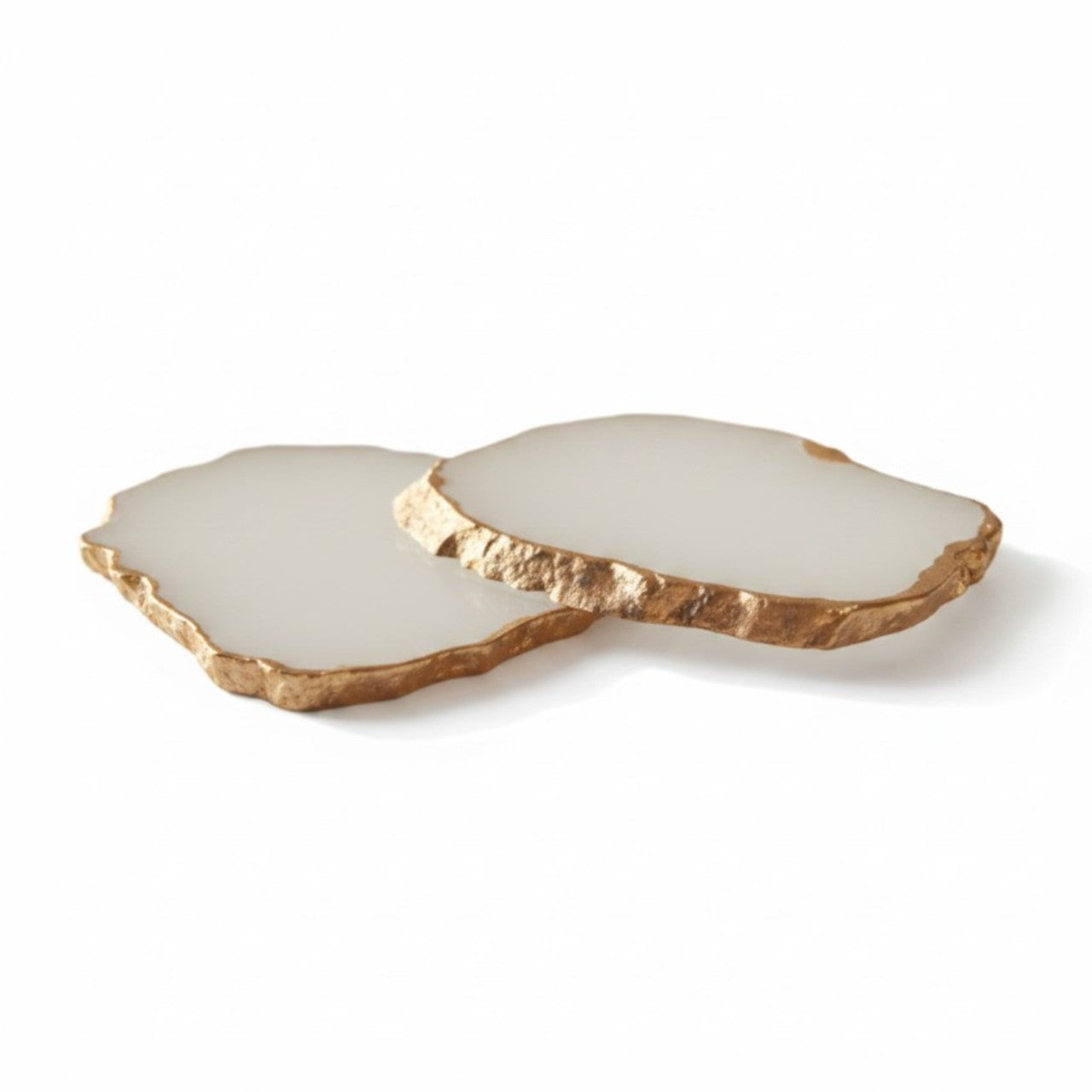 White Crystal Agate Coaster With Rose Gold Plating Set of 2