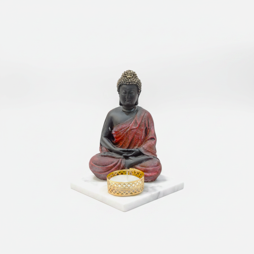 Pink Meditating Buddha Idol with Tealight Candle Holder