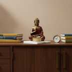 Red Meditating Buddha Idol with Tealight Candle Holder