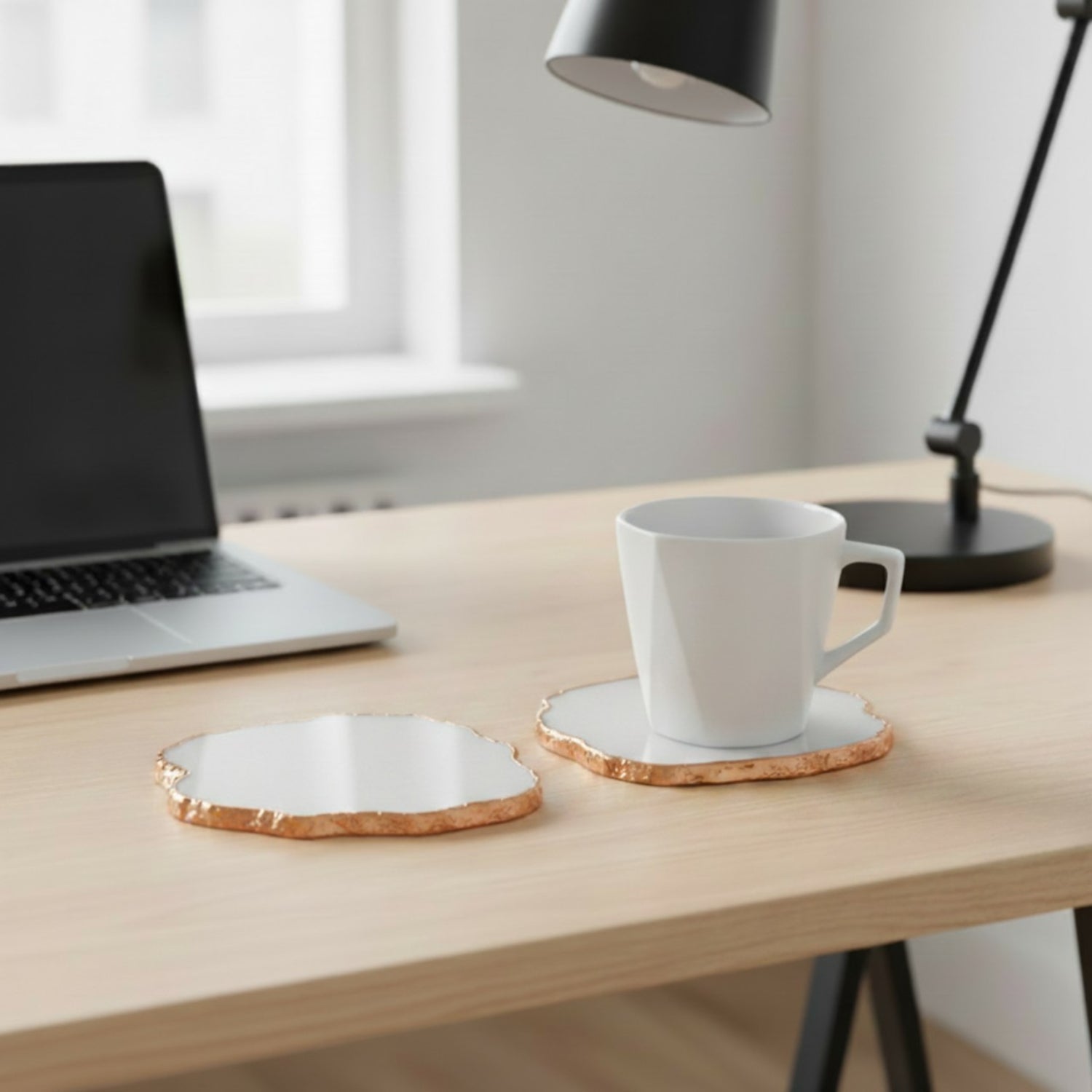 White Crystal Agate Coaster With Rose Gold Plating Set of 2