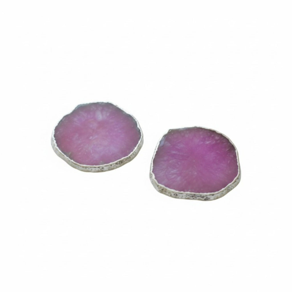 Pink  Crystal Agate Coaster With Silver Plating Set of 2