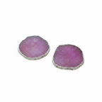 Pink  Crystal Agate Coaster With Silver Plating Set of 2