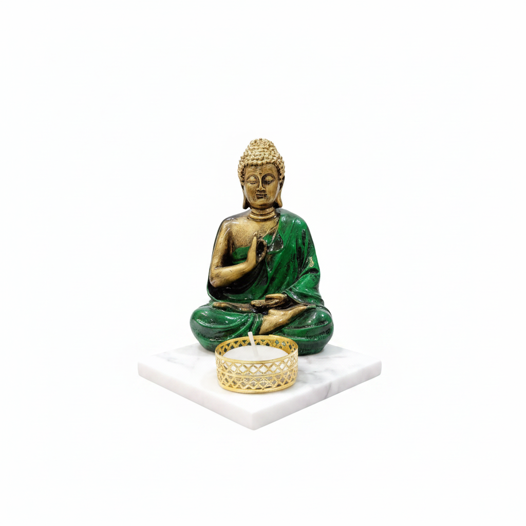 Dark Green Meditating Buddha Idol with Tealight Candle Holder