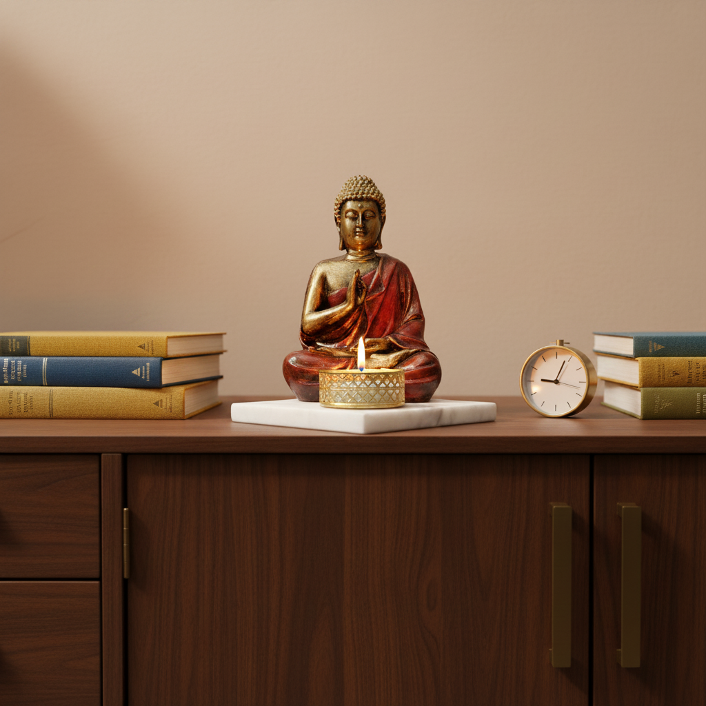 Brown Meditating Buddha Idol with Tealight Candle Holder