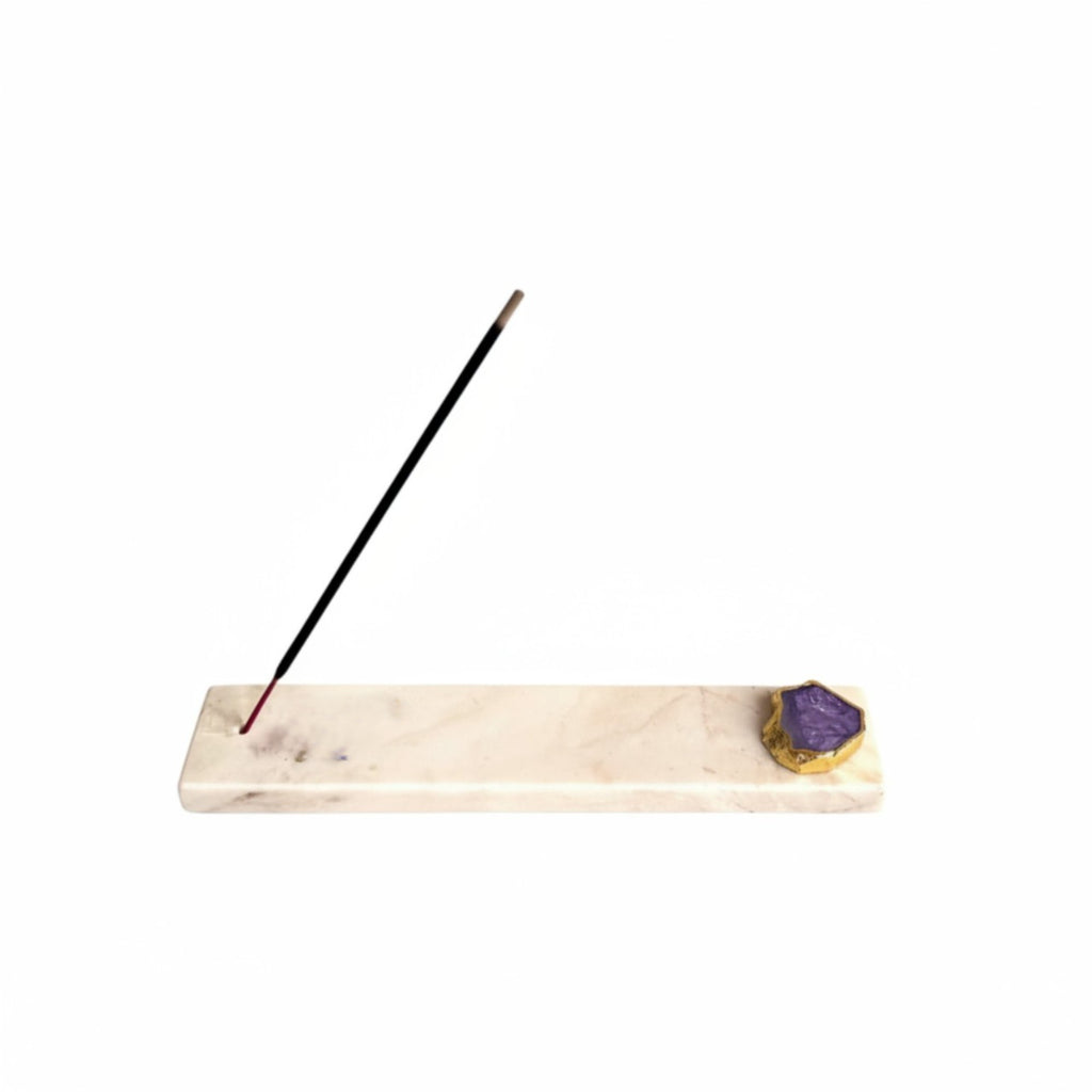 Marble Agarbatti Stand with Purple Agate
