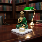 Dark Green Meditating Buddha Idol with Tealight Candle Holder