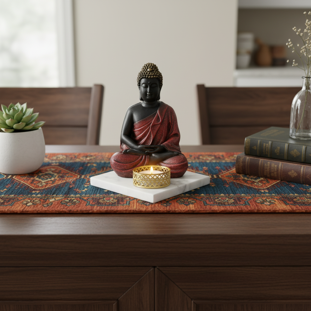 Pink Meditating Buddha Idol with Tealight Candle Holder