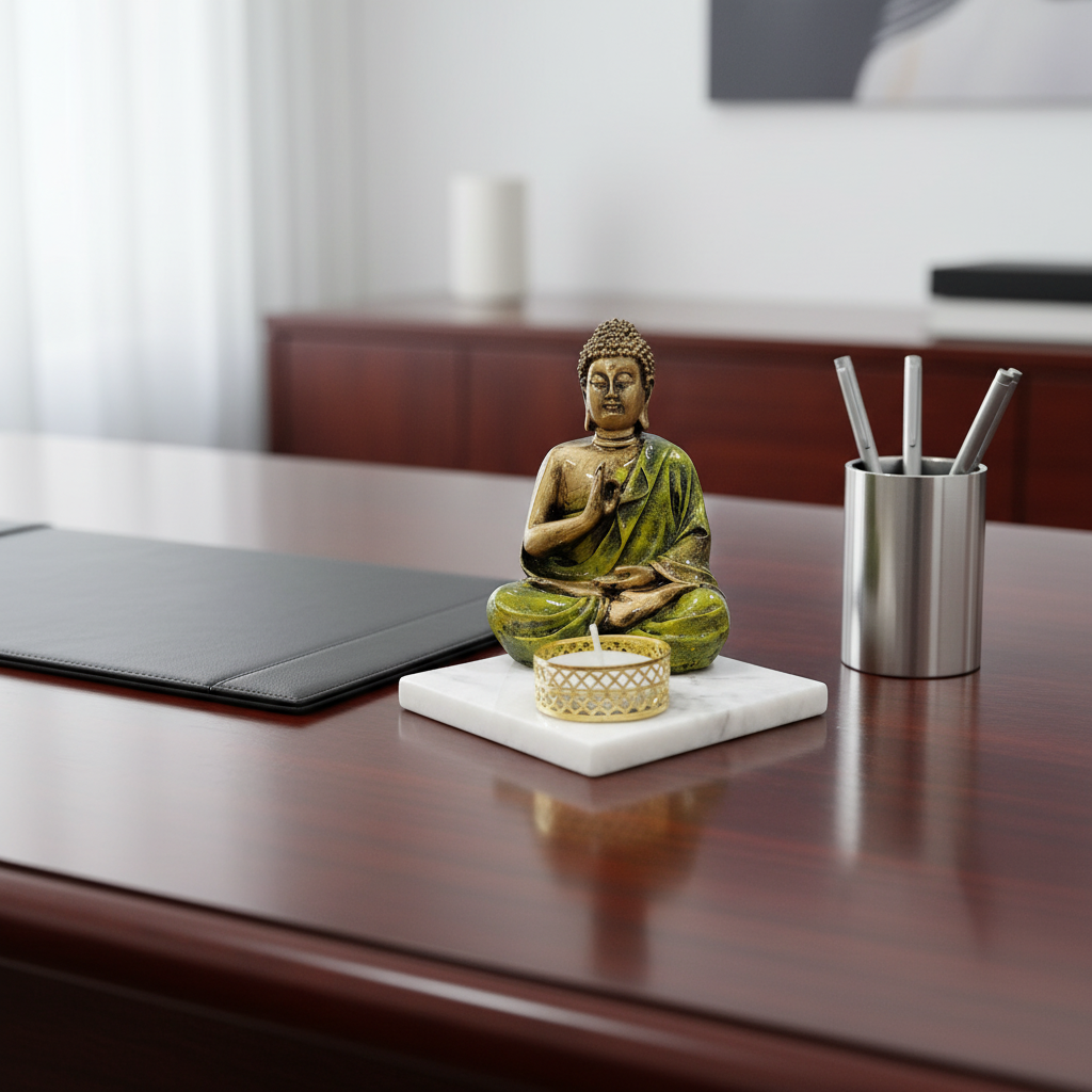 Light Green Meditating Buddha Idol with Tealight Candle Holder