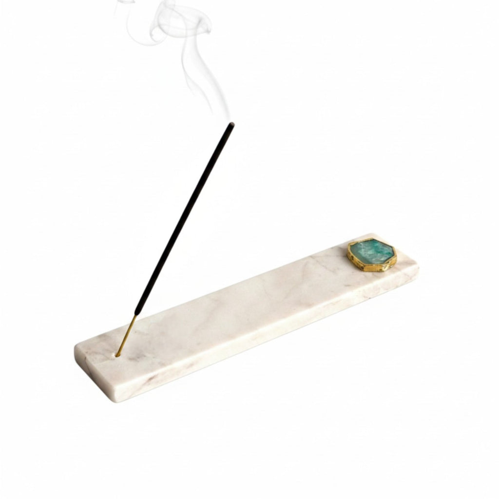 Marble Agarbatti Stand with Green Agate
