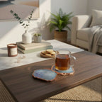 Blue  Crystal Agate Coaster With Rose Gold Plating Set of 2