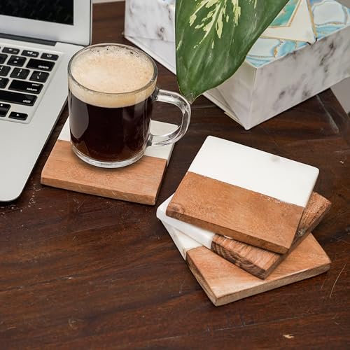 White Marble Wood Coaster