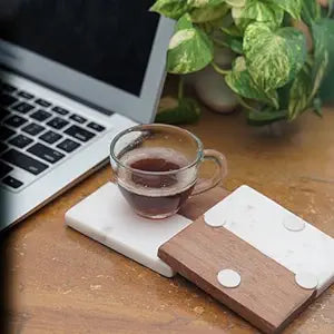 White Marble Wood Coaster