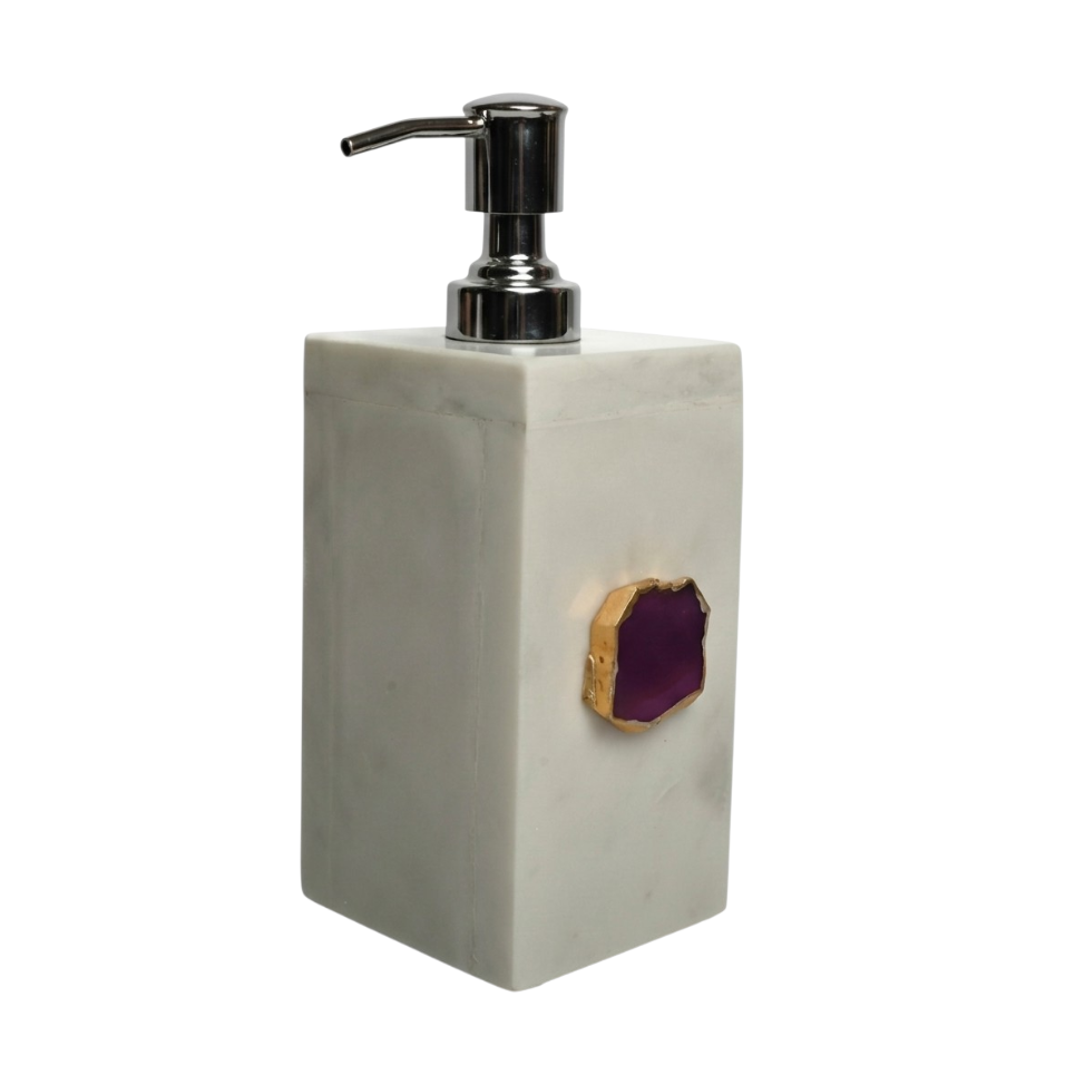 White Marble with Pink Agate Soap Dispenser