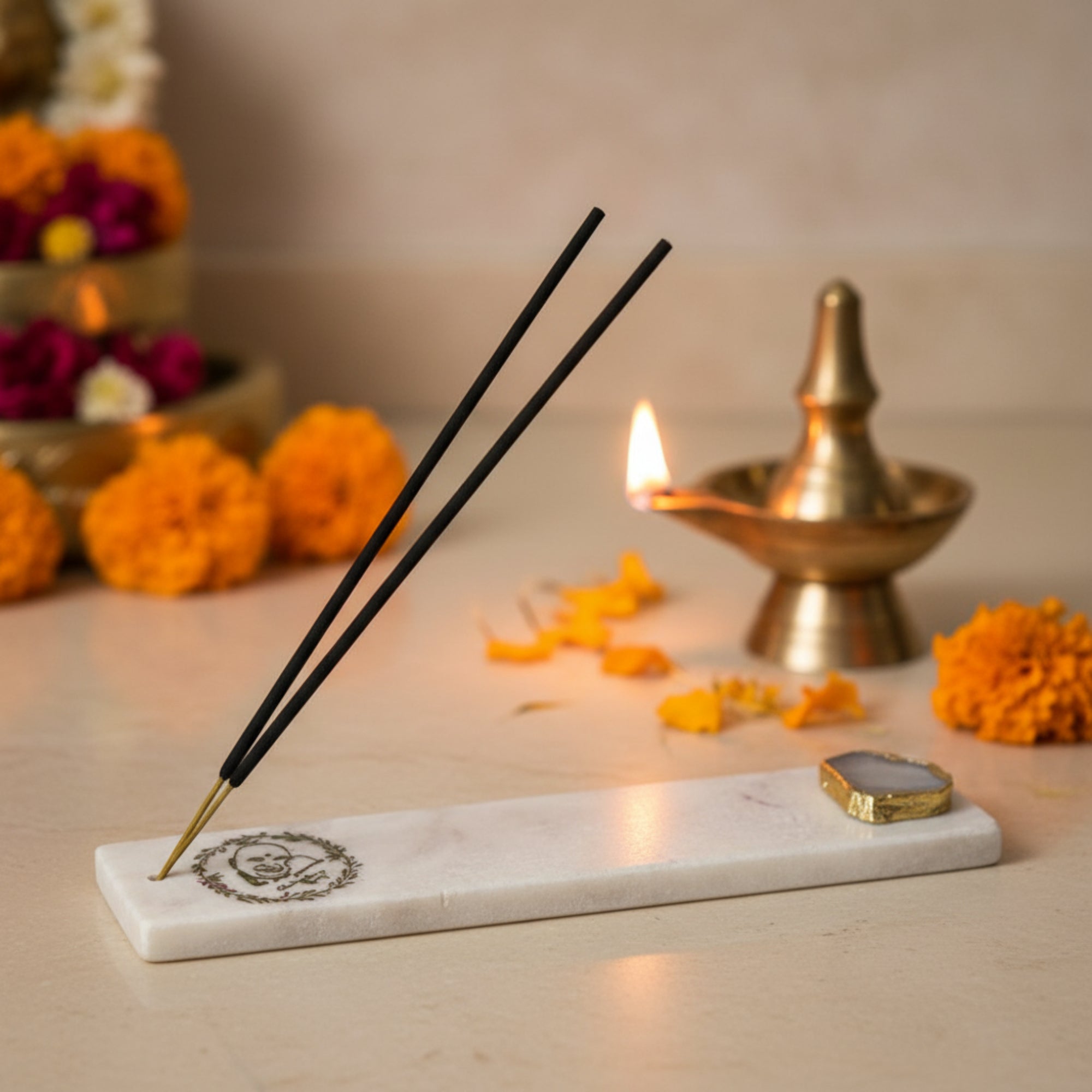 Marble with Agate Guru Ji Agarbatti Stand